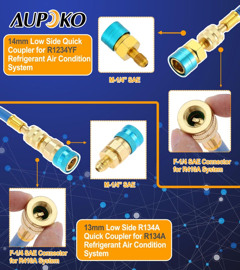 Aupoko AC Oil Injector Kit, R134A Oil Injector with R1234YF Low Side Quick Coupler, HVAC Dye Oil Injector with 1/4" SAE Connector, for R134A R22 R12 R1234YF Refrigerant System - Image 4
